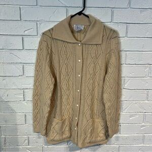 Vintage Brittony Brand Cream/Tan Knit Cardigan Sweater Women’s L